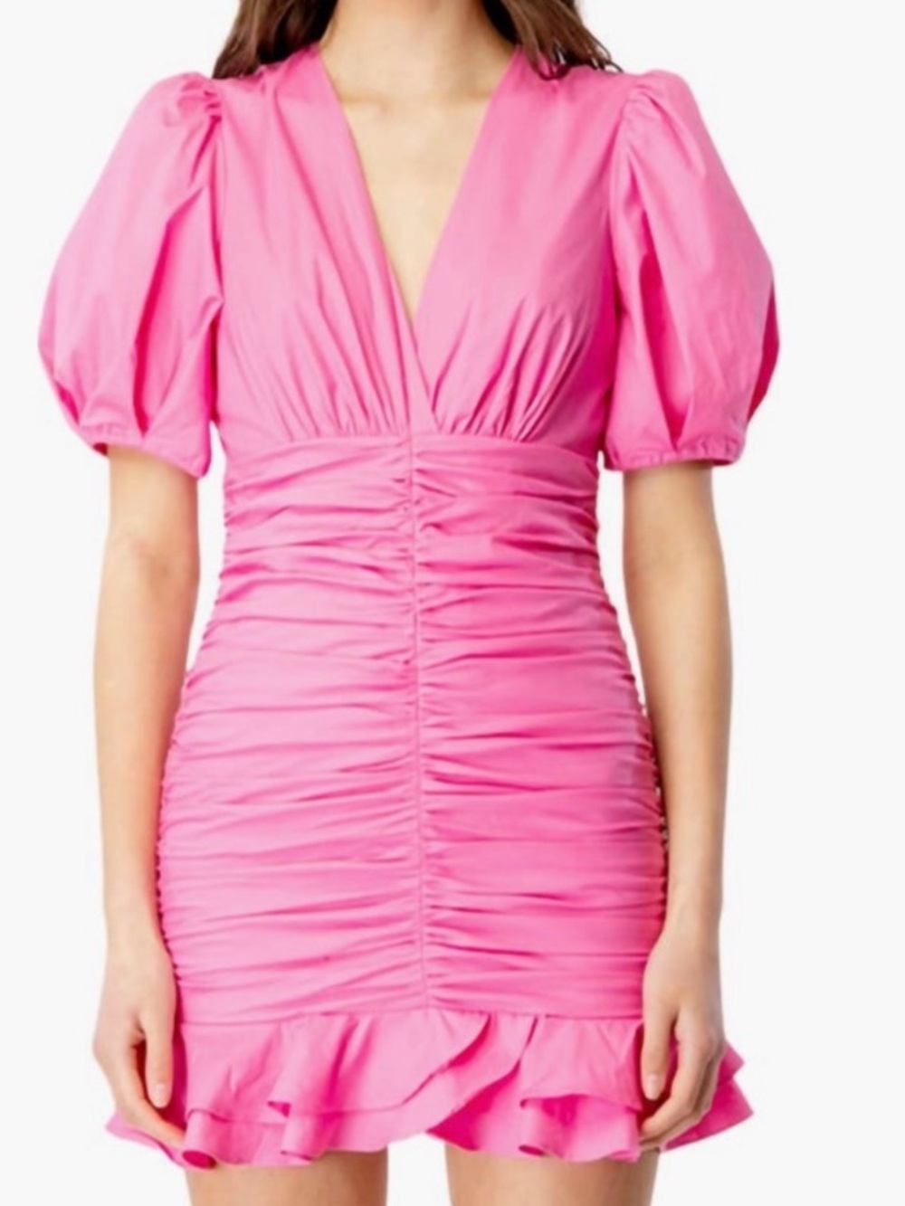 Bardot Pink Amie Dress Ruched Mini V-Neck Party Barbie Womens 8